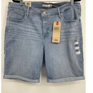 Levi's Womens Blue Shaping Bermuda Jean Shorts Mid Rise Stretch Roll Hem 20W NEW